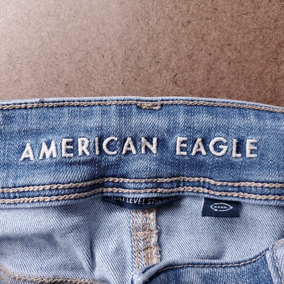 American Eagle Kick Boot Jeans Women 6S Light Blue Distressed Hem Retro Cowgirl - Picture 11 of 13